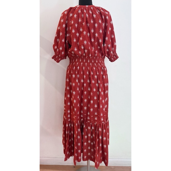 EUC by ANTHROPOLOGIE Felipa Crimson Ikat Cottagecore Boho Flounce Midi Dress M - Picture 6 of 13